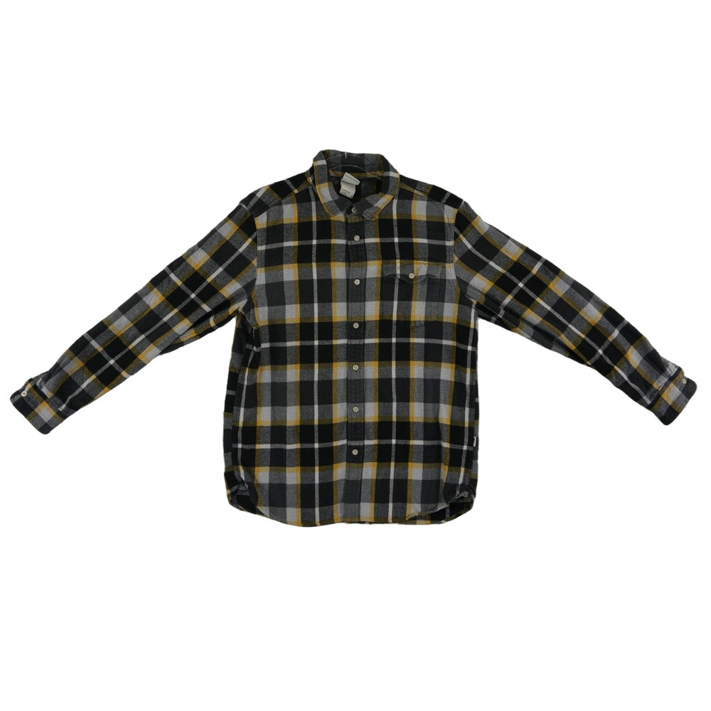 The North Face Flannel Shirt Men's Size Medium Black Yellow Plaid 100%‎ Cotton